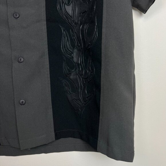 Vintage Morbid Threads Gray Button Up Men’s Medium Black Flames Goth Y2K 90's - Picture 4 of 5